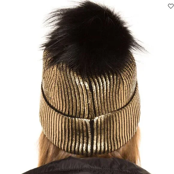 Jocelyn genuine silver Fox fur pom beanie gold metallic revolve jocelyn Fox Fur Pom Beanie in Gold Metallic | REVOLVE main image 4